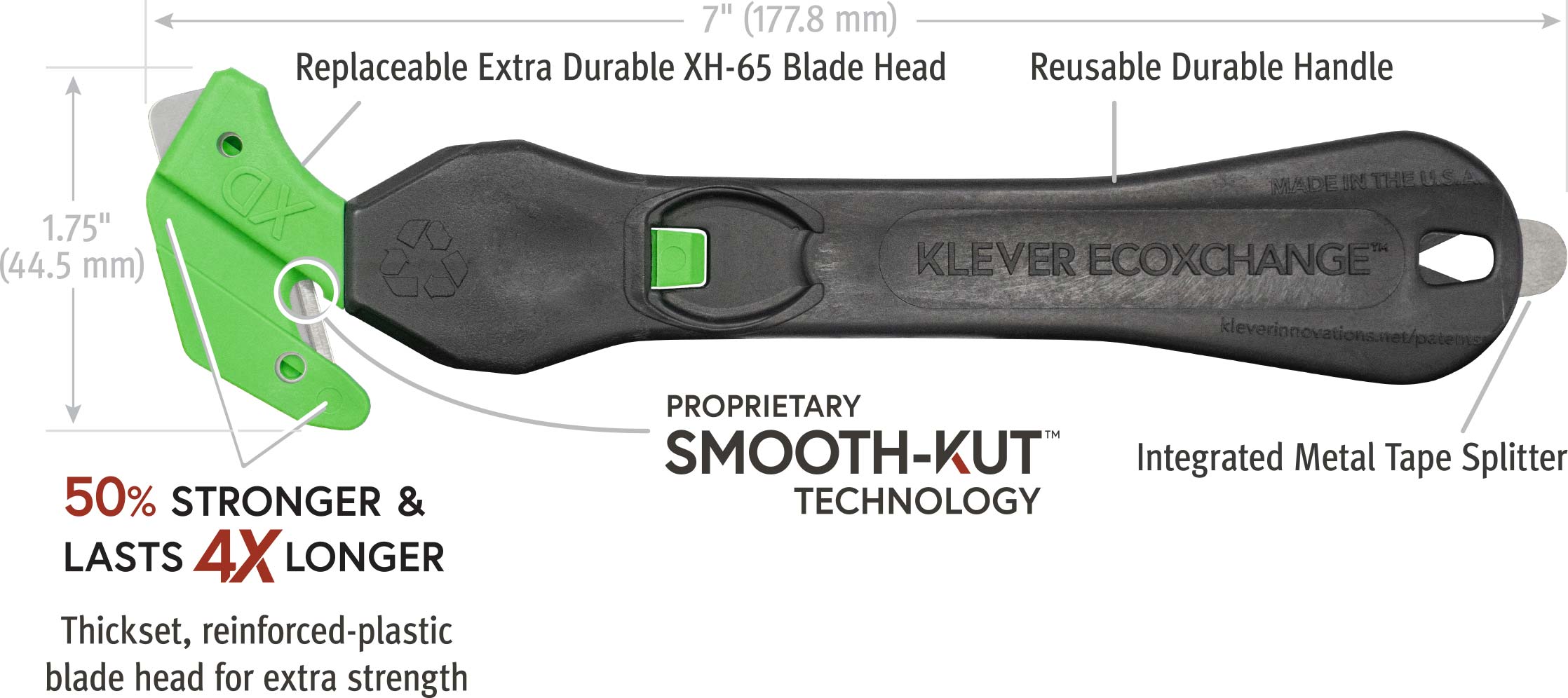 Klever Kutter EcoXChange Safety Box Cutter with Multipurpose Wide Head  ECO-200XC-35EX